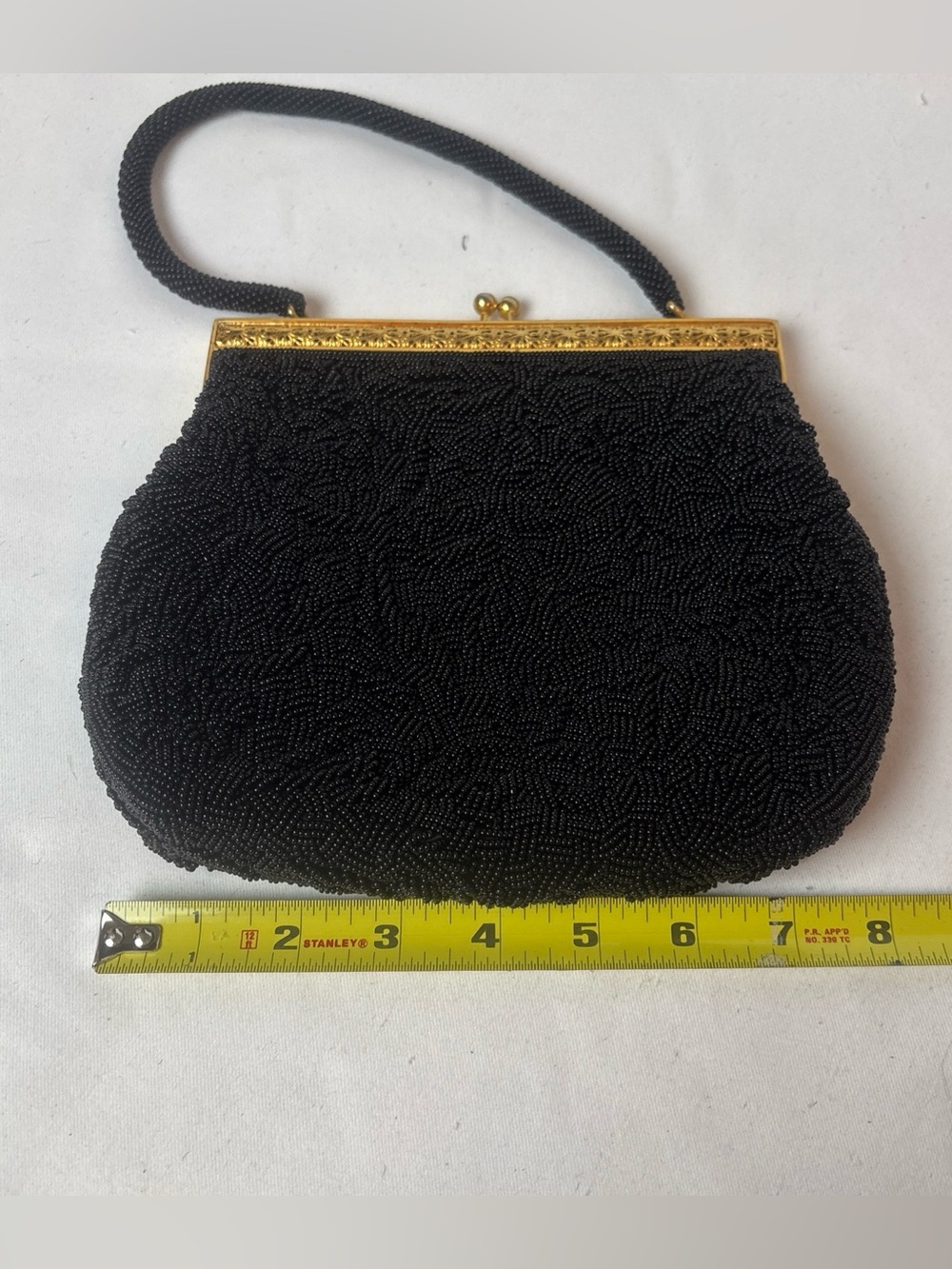 Vintage Black Seed Beaded Purse Handbag Black Gold Frame Evening 50’s 60’s - Picture 5 of 6